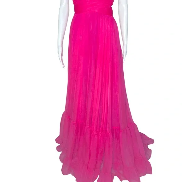 NWT Mac Duggal 67911 Hot Pink Ruffle Tied Cut-Out Chiffon Gown - Sz 10 - Picture 5 of 10